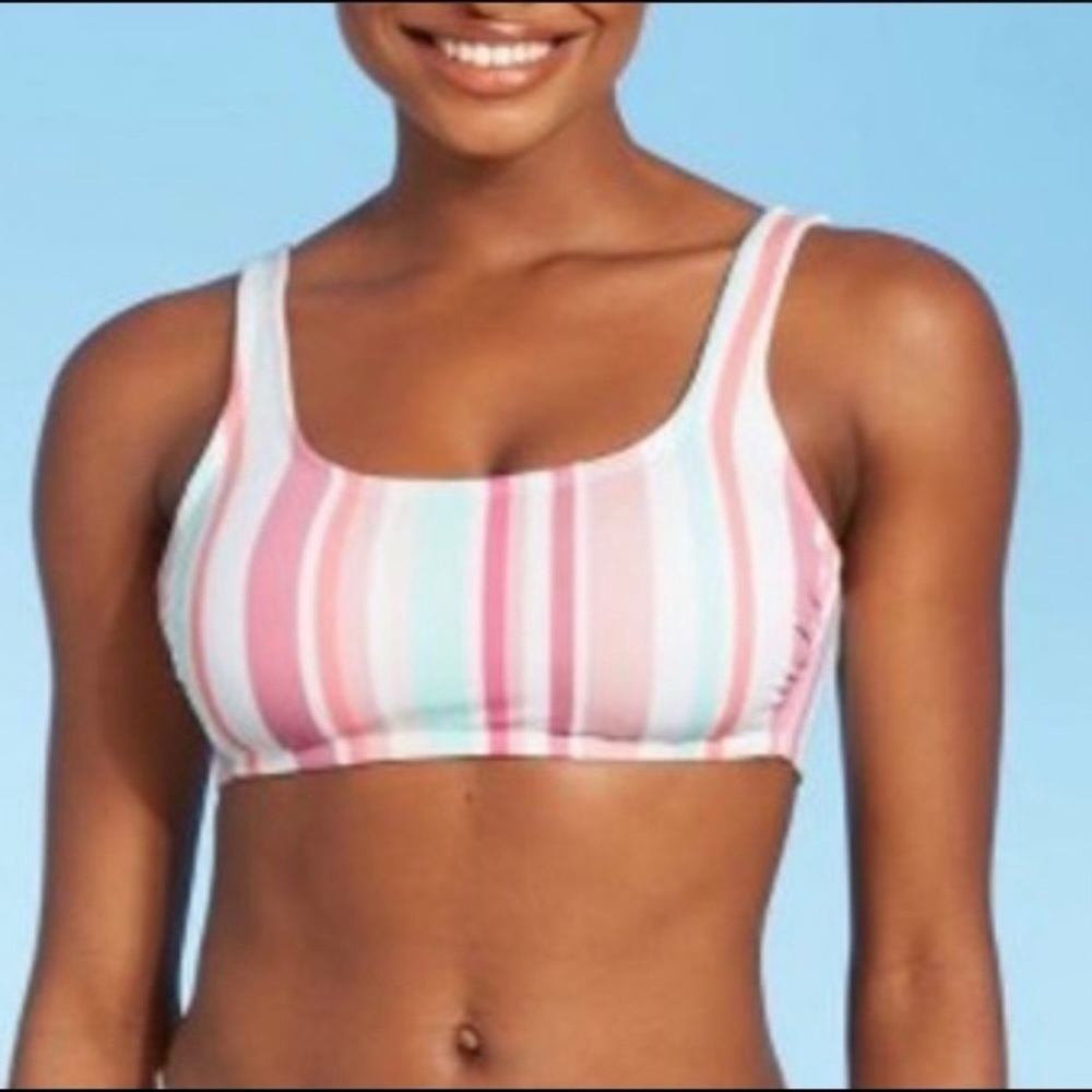 Xhilaration Stripe Bikini Swimsuit Top XL Blue White Tan Pink